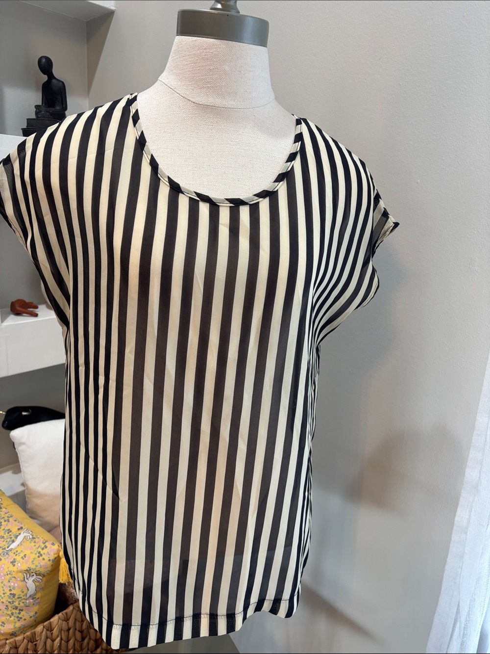 Black and White Vertical Stripe Scoop Neck Blouse